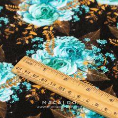 Turquoise floral digital printed cotton lycra french terry fabric for sweatshirt