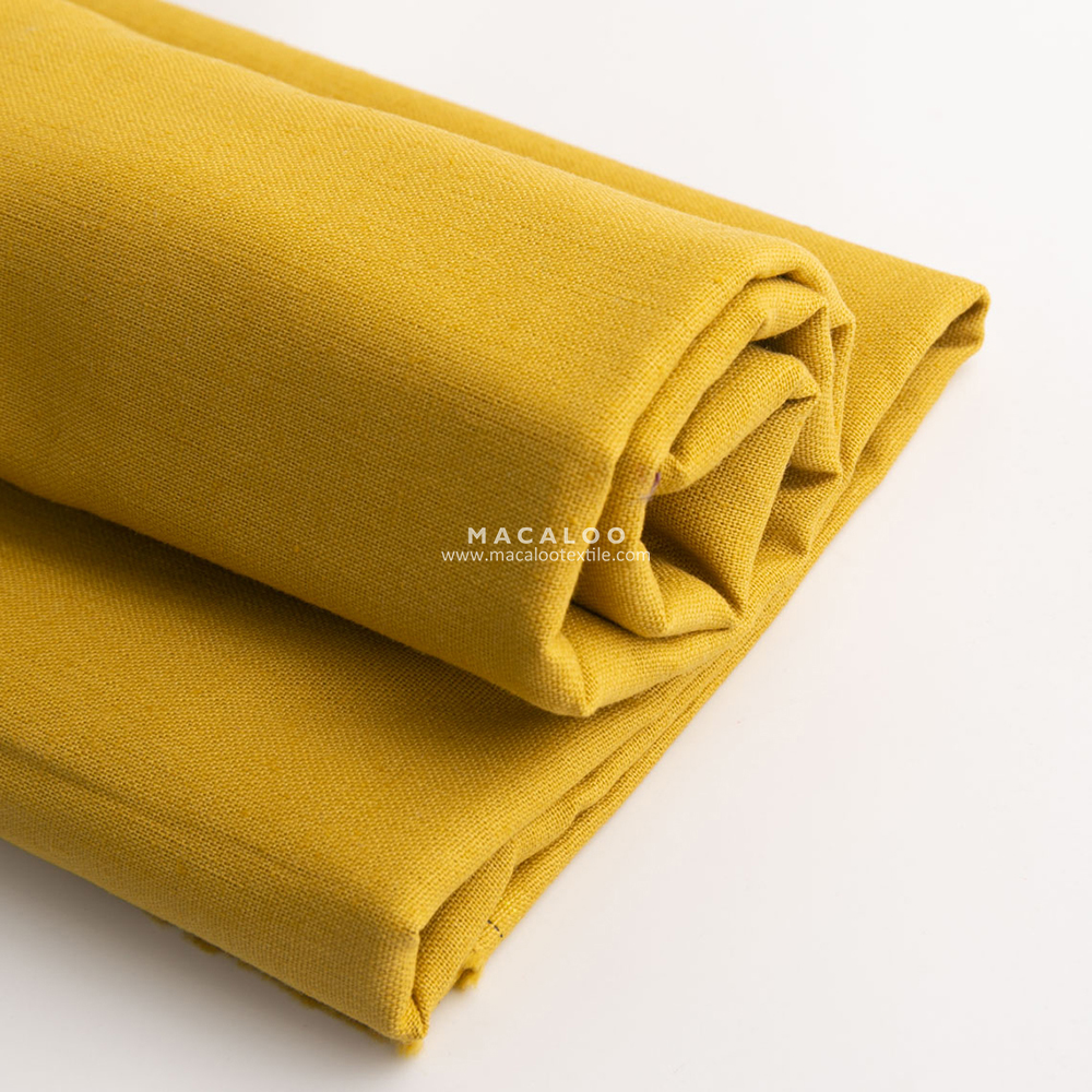Solid mustard linen cotton blend fabric