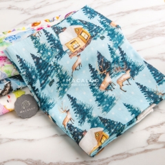 Christmas pattern printed cotton muslin double gauze fabric for baby