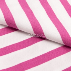 Pink and white yarn dyed feeder stripe knitted cotton spandex fabric