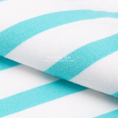 Cyan and white stripes yarn dyed knitted cotton lycra fabric