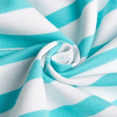 Cyan and white stripes yarn dyed knitted cotton lycra fabric