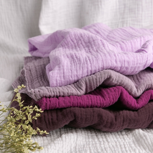 Purple Series crinkle 100% cotton double gauze muslin fabric for rolls sale
