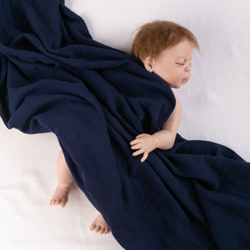 Steel blue solid organic cotton newborn baby wrap swaddle blanket