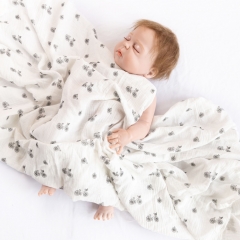 White fabric bicycle organic cotton print muslin baby swaddle blanket