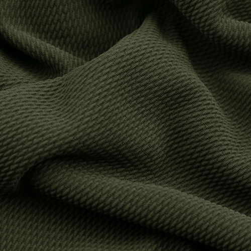 Olive green stretch solid bullet textured knitted fabric for garment