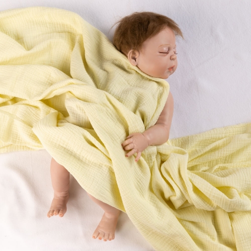 Square shape pale lemon 100% organic cotton swaddle blanket for baby