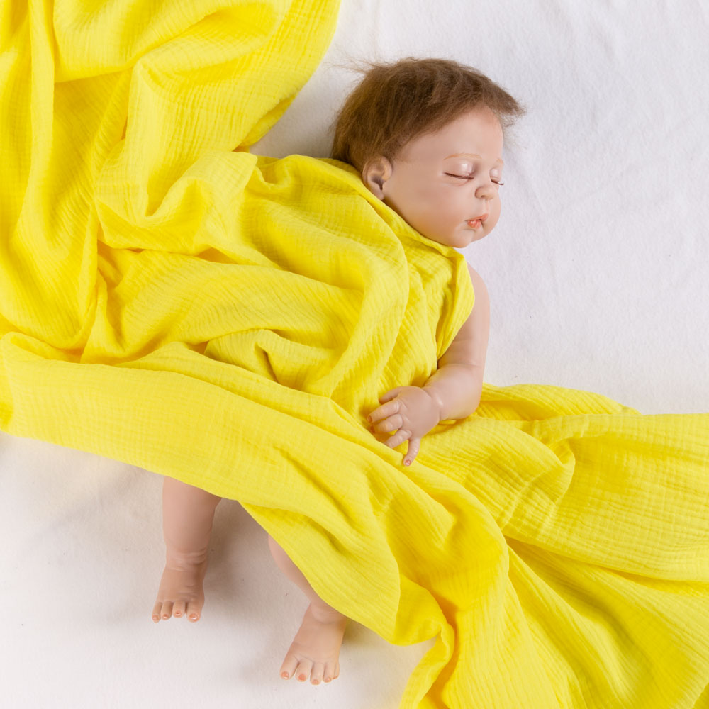 Solid crinkle 100% organic cotton baby muslin swaddle blanket