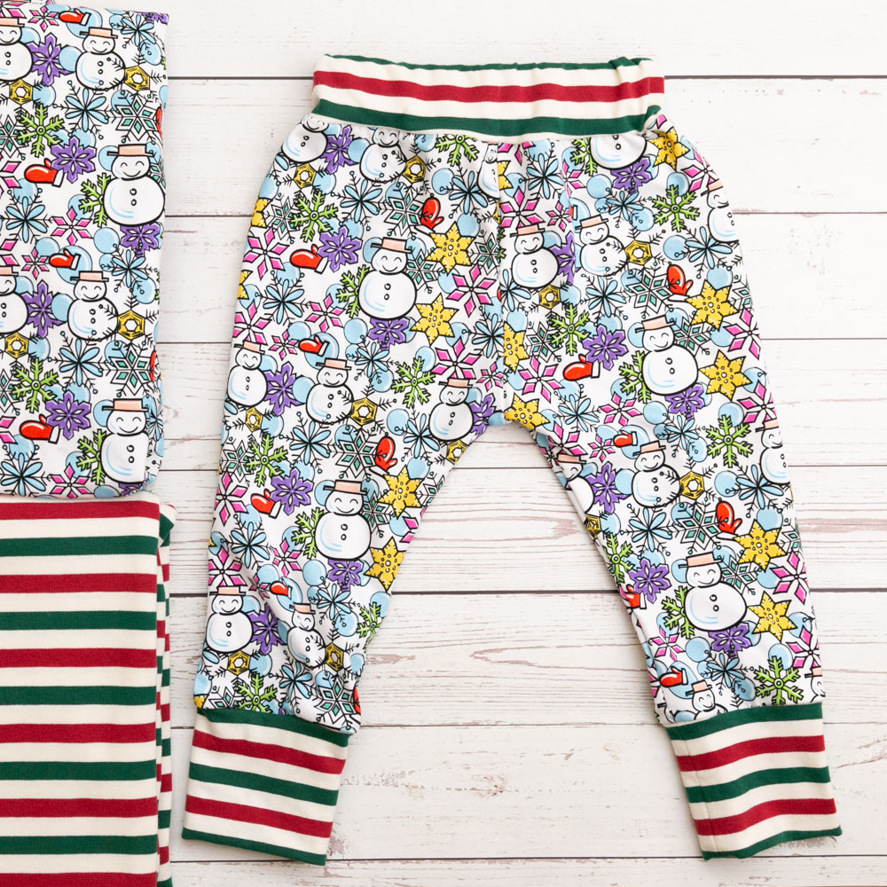 Quality assured stretch snowman printed knitted cotton baby sport pants