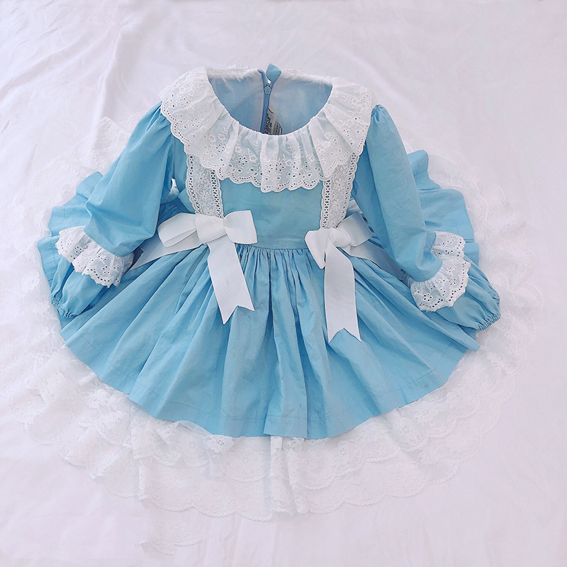 Low MOQ Spanish lolita style new model lace dress for baby girl