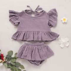 Hot sale 100% cotton gauze baby girls clothes and pants cloth set