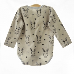Cute toddler boutique clothing animal rabbit custom digital print baby boy bodysuit knitted cotton romper