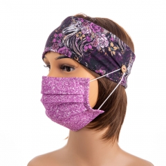 Bulk instock 4 ways stretch custom digital printed knitted cotton button mask headband