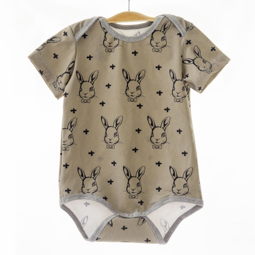 Custom rabbit printed short sleeve infant jumper so soft newborn baby boy summer clothes cotton rompers