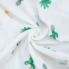 White cactus printed100% cotton swaddling wrap blanket