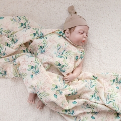 Simple floral print 100 organic cotton double gauze newborn baby wrap swaddle blanket