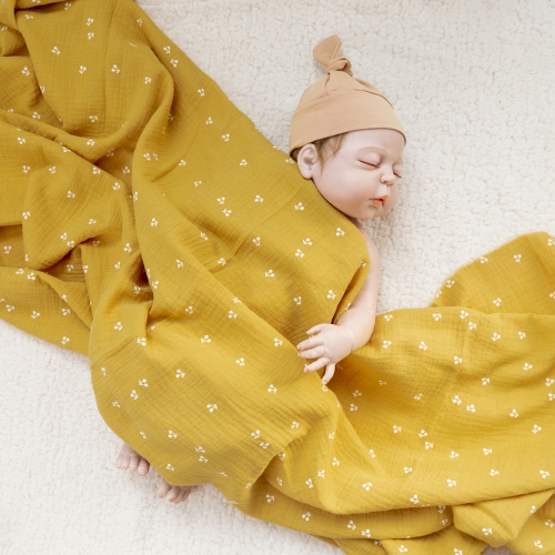 Mustard berry print baby muslin swaddle wrap blanket