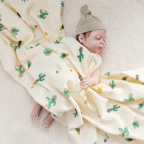 Water color cactus printed100% cotton swaddling wrap blanket