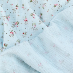 Baby blue floral printed 100% cotton muslin gazue swaddling wrap blanket