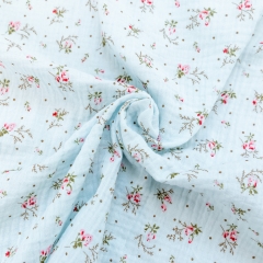 Baby blue floral printed 100% cotton muslin gazue swaddling wrap blanket