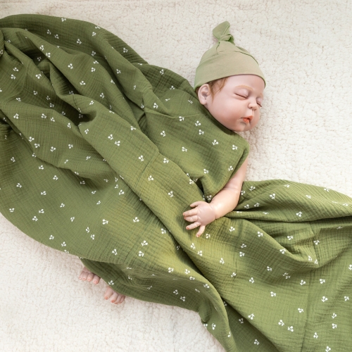 Olive berry print baby muslin swaddle wrap blanket