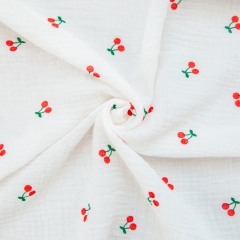 So soft and adorable cherry print 100% cotton muslin double layers gauze swaddle wrap blanket for baby