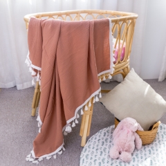 Rustic vintage100% cotton swaddle with tassels for bibies