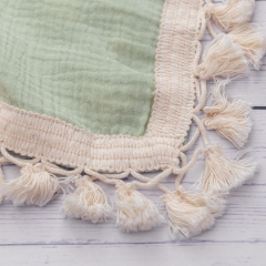 100% cotton muslin swaddle with tassels for bibies