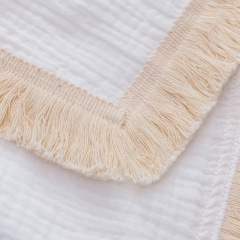 Tassels white 100% cotton muslin swaddle blanket for bibies