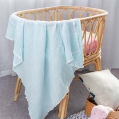 Multicolor cotton muslin gauze infant swaddle blanket with tassels
