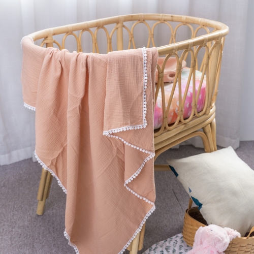 Multicolor cotton muslin gauze infant swaddle blanket with tassels