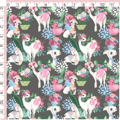 Wonderful soft jersey knit springy floral llama animal pattern custom print cotton lycra fabric