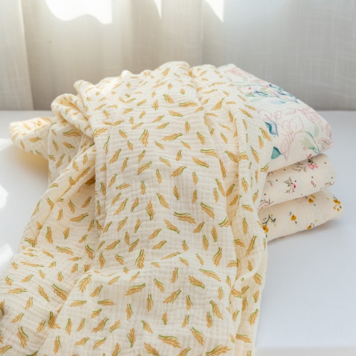 Idea for baby clothes comfortable touch crinkly texture custom leaf printed muslin cotton fabric