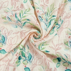 Natural floral patterned soft and breathable 100 cotton muslin gauze swaddle fabric