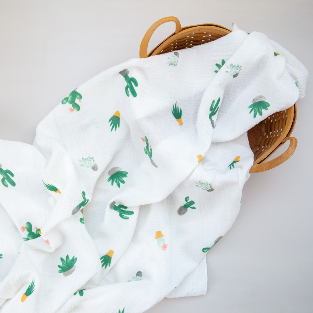 Lightweight soft comfortable cactus pattern print pretty soft cotton double gauze muslin blanket fabric