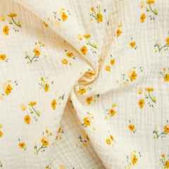 Idea for baby clothes comfortable touch crinkly texture custom leaf printed muslin cotton fabric