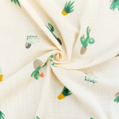 Soft comfortable cactus pattern print pretty soft cotton double gauze muslin cotton gauze fabric
