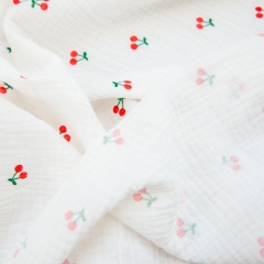 Lightweight soft comfortable cherry pattern print pretty soft cotton double gauze muslin blanket fabric for baby