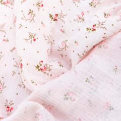 Comfortable prink rose pattern print pretty soft cotton double gauze muslin blanket fabric