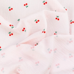 Thin and lightweight pink cherry pattern print new born baby 100 cotton double layer gauze muslin blanket fabric