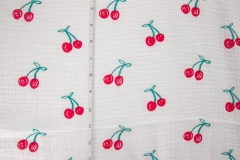 Multi-colored Cherry design custom cotton double gauze print fabric for baby diapers