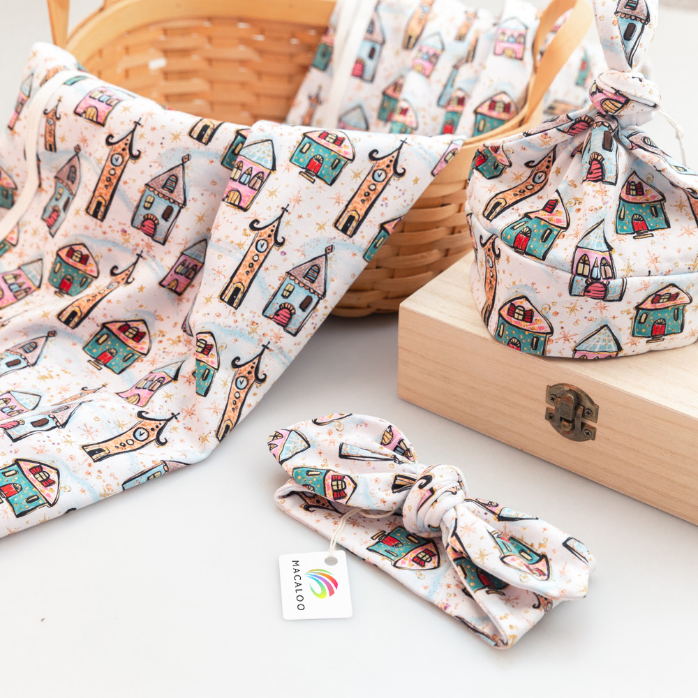 Great for car seat soft custom cartoon design digital printing newborn baby cotton blanket gift set