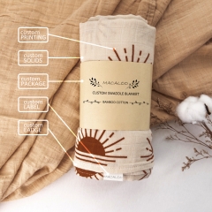 Beautiful color boho style pattern cooling baby bamboo cotton muslin swaddle blanket for summer