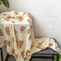 Beautiful boho color custom print so soft newborn baby size bamboo cotton muslin wrap swaddle