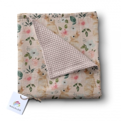 beautiful made and lightweight for summer cute custom bunny print organic cotton waffle weave muslin baby blanket