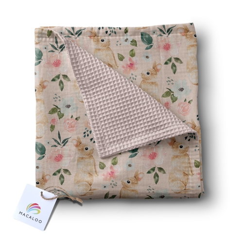 beautiful made and lightweight for summer cute custom bunny print organic cotton waffle weave muslin baby blanket