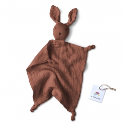 Custom very well made so soft 100% organic cotton muslin baby comfort toy bunny security blanket